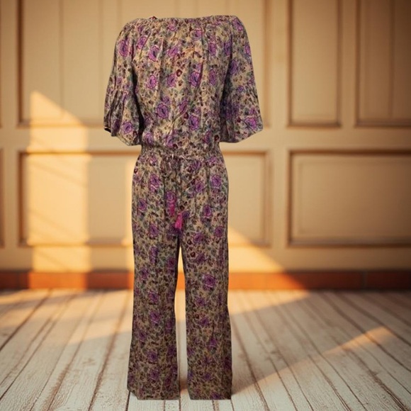 Anthropologie - Rags / Floral Boho Off Shoulder Bell Sleeve Jumpsuit NWT - Picture 1 of 15